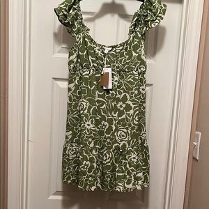Blu Pepper Olive Green and White Floral Mini Dress